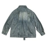 Unisex Jacket Retro Loose Washed-out Large Workwear with Pocket Denim Clothes Jacket